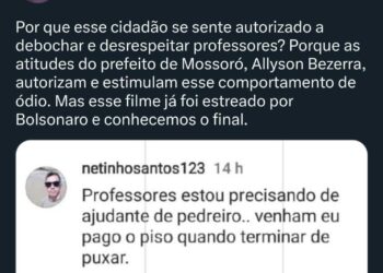 Print do ataque aos professores e a defesa fez pela vereador Marleide Cunha