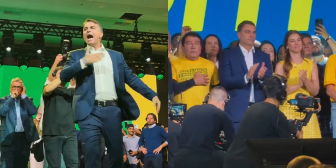 PL lança candidatura de Flávio Bolsonaro à Presidência em convenção com Javier Milei